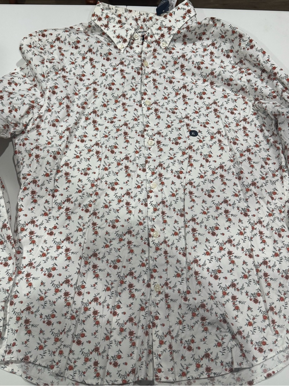 Abercrombie & Fitch White Button-Down Shirt with Red Floral Print